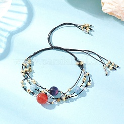 Natural Carnelian & Tiger Eye & Blue Quartz & Nylon Thread Adjustable Multi-strand Bracelets&nbsp;BJEW-MZ00238-02