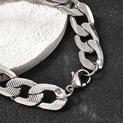 201 Stainless Steel Cuban Link Chains Bracelets for Women Men&nbsp;STAS-T077-19A-01P