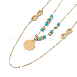 Enamel Charms Double Layer Necklace with Synthetic Turquoise Beaded&nbsp;NJEW-P269-20B-G