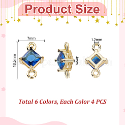 24Pcs 6 Colors Brass Cubic Zirconia Rhombus Connector Charms&nbsp;KK-GA0002-13
