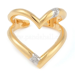 Double Layer Brass Micro Pave Clear Cubic Zirconia Open Cuff Ring for Women&nbsp;RJEW-Q819-22G