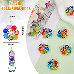 8Pcs 2 Style 7 Chakra Handmade Evil Eye Lampwork Pendants&nbsp;FIND-FH0007-74