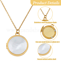 1Pc Stainless Steel Pave Natural White Shell Locket Pendant Necklaces for Women&nbsp;NJEW-HS0001-12B