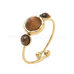 Natural Tiger Eye Adjustable Finger Rings for Women&nbsp;RJEW-A101-01G-02