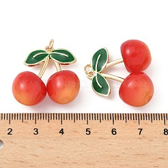 Alloy Green Enamel & Resin Cherry Pendants&nbsp;PALLOY-S055-01G-A