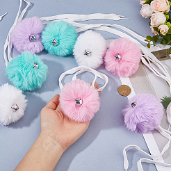 4 Pairs 4 Colors Roller Skate Pom Poms with Alloy Bell Charm and Polyester Cord&nbsp;FIND-FH0017-38