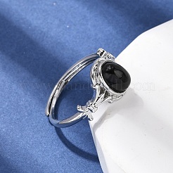 Natural Black Agate Finger Rings&nbsp;RJEW-A084-03P-05