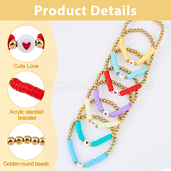 7Pcs 7 Color Polymer Clay Disc & Acrylic Heart & CCB Beaded Stretch Bracelets Set&nbsp;BJEW-FI0001-61