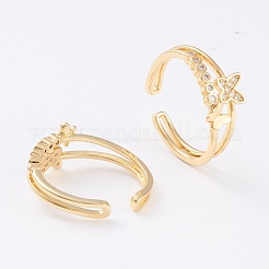 Brass Micro Pave Clear Cubic Zirconia Cuff Rings&nbsp;RJEW-F102-14G
