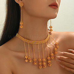 Alloy Floral Long Tassel Necklace & Earrings Set for Weddings and Formal Events&nbsp;DR5549