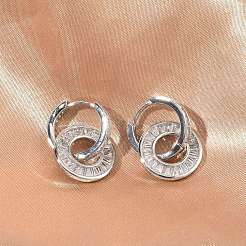 Brass Micro Pave Clear Cubic Zirconia Hoop Earrings&nbsp;EJEW-C181-09P