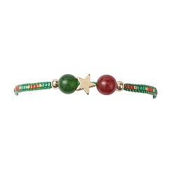 3Pcs 3 Styles Christmas 8mm Round Dyed Natural Malaysia Jade & Natural Carnelian & Glass Seed Beads Braided Bead Bracelets&nbsp;BJEW-MZ00070