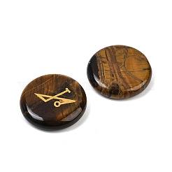 4Pcs 4 Styles Natural Tiger Eye Flat Round with Angels Symbol Display Decorations&nbsp;G-R007-01D