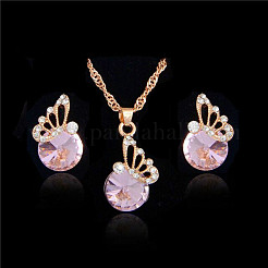 Butterfly & Flat Round Alloy Rhinestone Pendant Necklaces & Stud Earrings&nbsp;FS-WG892EC-01