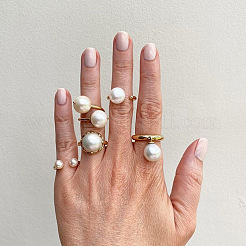 Zinc Alloy & Plastic Imitation Pearl Round Beads Finger Rings Sets&nbsp;WG9DC8A-01
