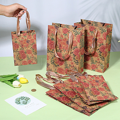 8Pcs 2 Styles Rotro Rose Flower Print Paper Packaging Tote Bags&nbsp;ABAG-BBC0001-32