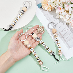 4Pcs 2 Colors Wood and Plastic Beads Keychain Decorationes&nbsp;AJEW-SP0001-40