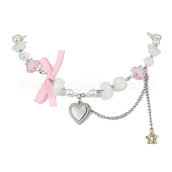 Alloy Heart Pendant Necklace with Bowknot&nbsp;NJEW-FZ00008