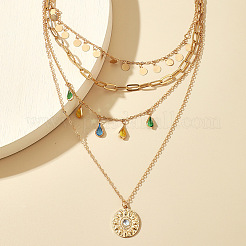 Teardrop Disc Alloy with Colorful Rhinestone Pendant Multi Layered Necklaces for Women&nbsp;FS-WG832B2-01