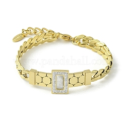 Natural Shell & Cubic Zirconia Rectangle Link Bracelet&nbsp;BJEW-Q775-04G