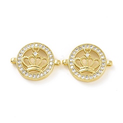 Rack Plating Brass Micro Pave Clear Cubic Zirconia Connector Charms&nbsp;KK-C008-10G