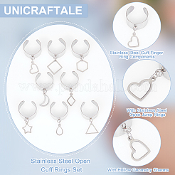 8Pcs 8 Style 304 Stainless Steel Open Cuff Rings Set&nbsp;RJEW-AB00012