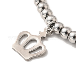 Tarnish Resistant 304 Stainless Steel Crown Charm Bracelet with 201 Stainless Steel Round Beads for Women&nbsp;BJEW-B057-23P