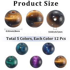 60Pcs 5 Colors Natural Tiger Eye Beads&nbsp;G-PA0001-11