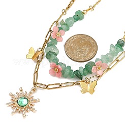 Alloy Resin Sun & Brass Butterfly Pendant Necklaces&nbsp;NJEW-JN05468-04