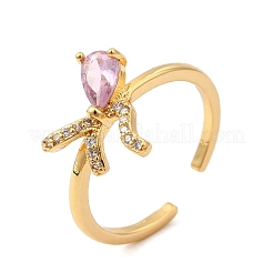 Brass Pave Pink and Clear Cubic Zirconia Cuff Rings&nbsp;RJEW-P173-01G-02
