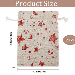 Christmas Jute Cloth Star Print Storage Pouches&nbsp;ABAG-WH0048-12B