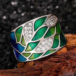 Brass Micro Pave Cubic Zirconia and Enamel Finger Rings&nbsp;FS-WGC3946-04