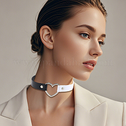 Adjustable Gothic Two Tone PU Leather Alloy Heart Choker Necklaces for Women&nbsp;NJEW-WH20816-007P-F