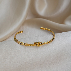 304 Stainless Steel Double-Strand Knot Open Cuff Bangles for Women&nbsp;BP9596