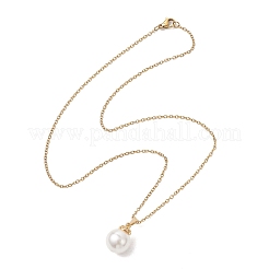 4Pcs 4 Styles White Round Shell Pearl Pendant 304 Stainless Steel Cable Chain Necklaces for Women&nbsp;NJEW-JN05969