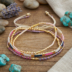 4Pcs 4 Styles Adjustable Glass Seed Beads & Natural Amethyst Beads Braided Bead Bracelets&nbsp;VW6541-1