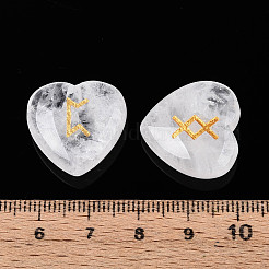 25Pcs Natural Quartz Crystal Heart Rune Stones with Elder Futhark Alphabet Engraved&nbsp;G-T144-02C