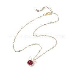 Glass Cat Shape Copper Wire Wrapped Pendant Necklaces&nbsp;NJEW-JN05258