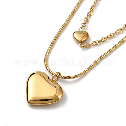 304 Stainless Steel Cable & Round Snake Chains Double Layer Necklace&nbsp;NJEW-Z028-03G