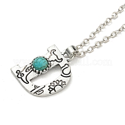 Letter A~Z Antique Silver Plated Alloy with Synthetic Turquoise Pendant Necklaces&nbsp;NJEW-G080-01D
