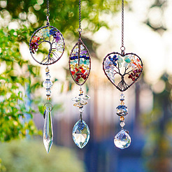 1Pc Wire Wrapped Alloy & Natural Mixed Stone Chips Tree of Life Hanging Suncatchers&nbsp;HJEW-TA0001-45A