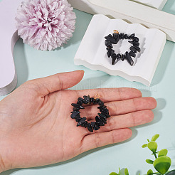 2Pcs Natural Obsidian Chip Beaded Pendants&nbsp;PALLOY-TAC0232-05