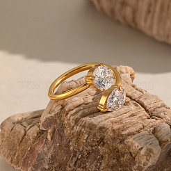 304 Stainless Steel Pave Cubic Zirconia Cuff Open Rings for Women&nbsp;MA1780