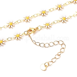 Brass Enamel Daisy Link Chain Necklaces&nbsp;NJEW-JN03173