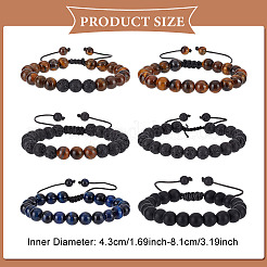 6Pcs 5 Style Natural Lava Rock & Tiger Eye & Synthetic Agate Braided Bead Bracelets Set&nbsp;BJEW-AN0001-12