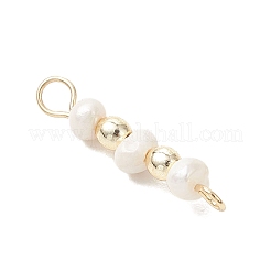 Natural Cultured Freshwater Pearl Potato with Round Electroplate Synthetic Non-magnetic Hematite Beaded Connector Charms&nbsp;PALLOY-JF04854-02