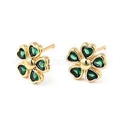 Rack Plating Brass Cubic Zirconia Stud Earrings for Women&nbsp;EJEW-G311-07G