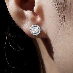 S925 Silver Moss Agate Round Stud Earrings Fashionable Luxurious Design&nbsp;DG8088