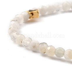Faceted Round Natural Rainbow Moonstone Stretch Beaded Bracelets&nbsp;BJEW-JB05378-01