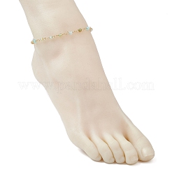 304 Stainless Steel & Natural Agate(Dyed & Heated) Faceted Round Link Chain Anklets&nbsp;AJEW-AN00747-02